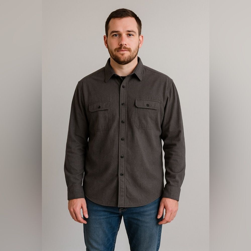 Wolverine Men’s Front Pocket Casual Button Down Shirt Charcoal Grey Large